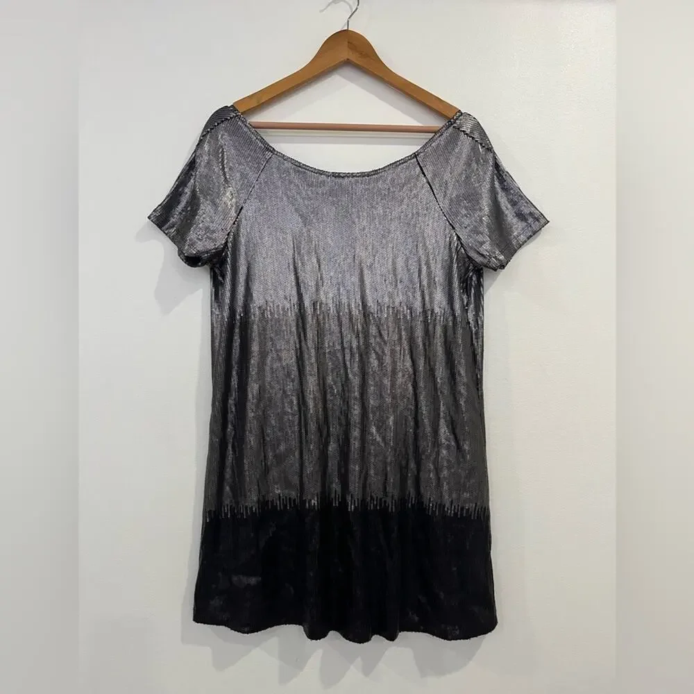Free People Gunmetal Backless Short Sleeve Sequin Mini Dress - Picture 7 of 12